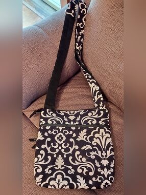 Thirty-one Black and White Damask Crossbody Bag